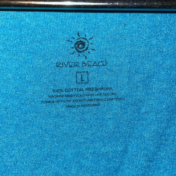Used slightly, River Beach, Sized Large, Malibu Tank top. Blue with beach scene - Picture 2 of 4